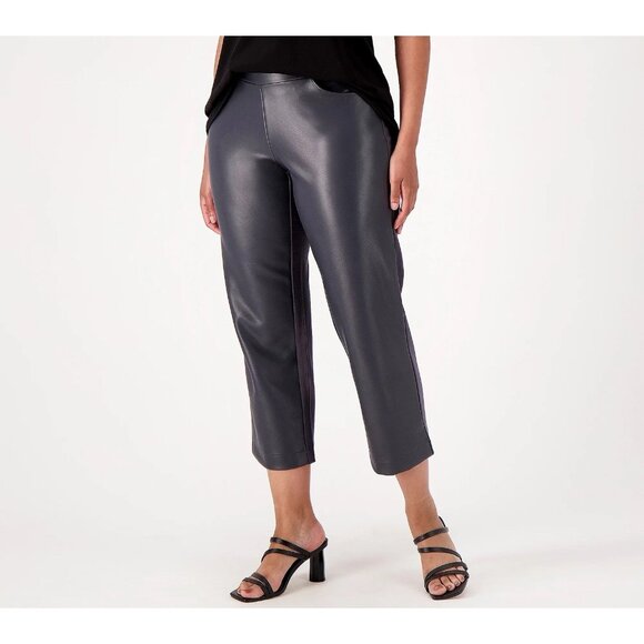 Belle By Kim Gravel Faux Leather With Ponte Gauchos Size 32W Graphite A518259